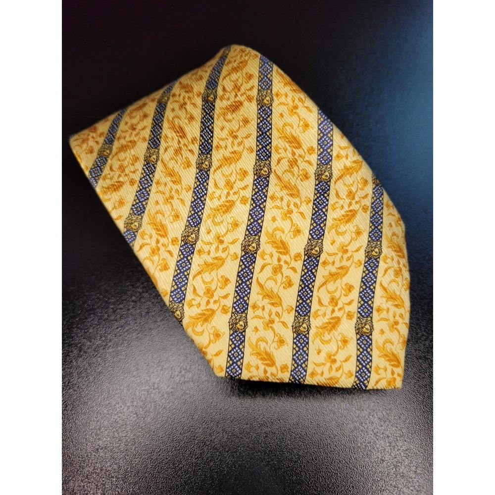 Gianni Versace Men's Necktie Yellow Floral Silk 3.75" x 58" Excellent